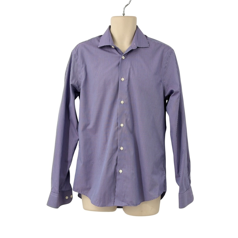 Awearness Kenneth Cole Men Slim Fit Non-Iron Dress Shirt Purple Gingham 16 34/35